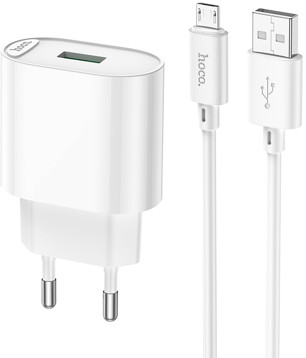Сетевое зарядное устройство HOCO C109A QC3.0 charger set(Micro) White (6931474784827) - Фото 1