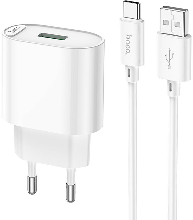 Сетевое зарядное устройство HOCO C109A Fighter single port QC3.0 charger set Type-C White (6931474784834) - Фото 1