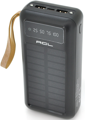 Батарея мобильная ACL PW-61 30000mAh, SOLAR, Type-C/Lighting/Micro/USB, Black - Фото 1