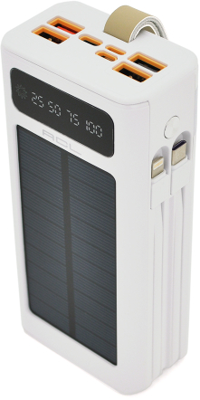 Батарея мобильная ACL PW-90 30000mAh, SOLAR, TypeC + Lighting, White - Фото 1