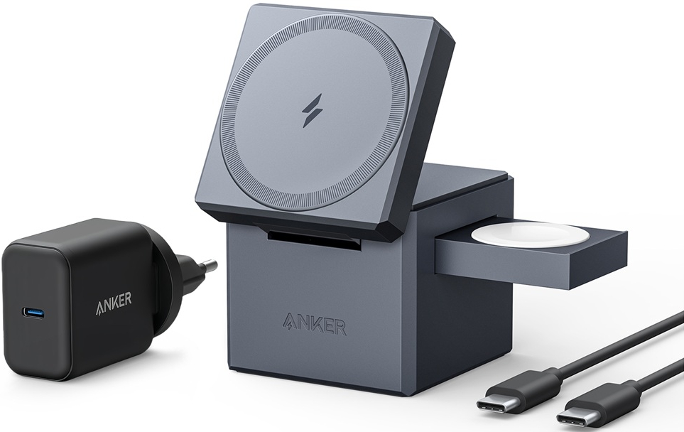 Беспроводное зарядное устройство Anker MagGo Wireless Charging Station 15W 3-in-1 Cube (Y1811G11) - Фото 1