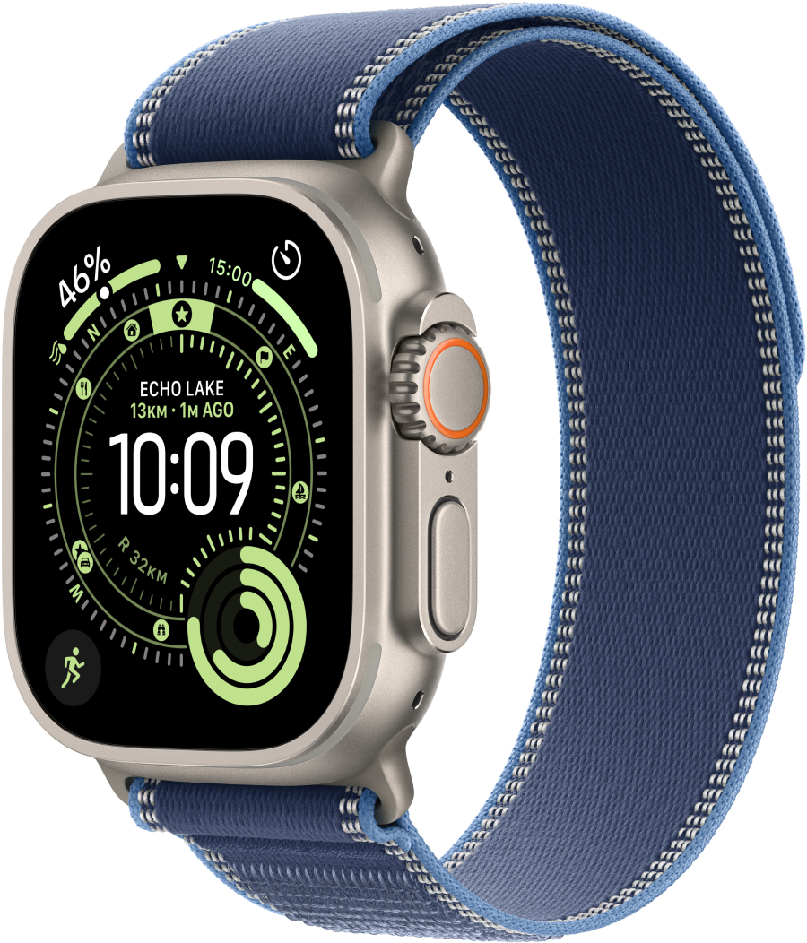Смарт-годинник Apple Watch Ultra 3 GPS + eSIM 49mm Natural Titanium Case with Blue/Bright Blue Trail Loop - M/L - Фото 1