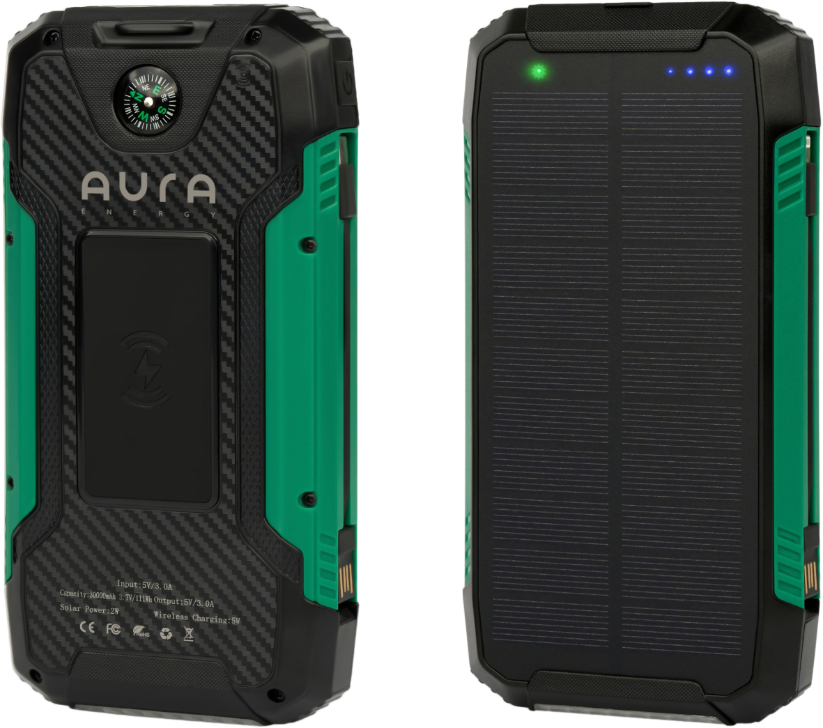 Батарея мобильная Aura NRG-30SE ARM SOLAR 30000 mAh Wireless charging Green (PBANRG30SEG) - Фото 1