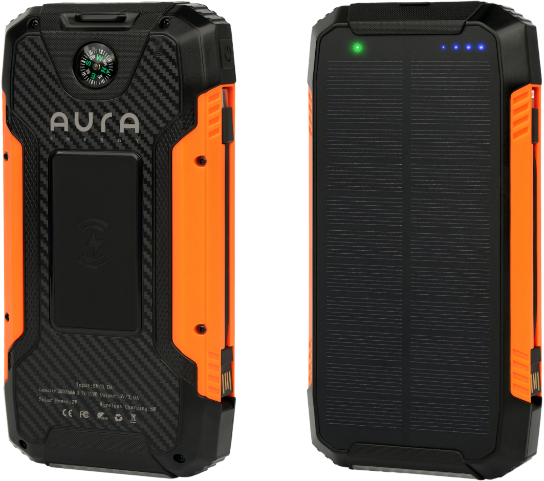 Батарея мобильная Aura NRG-30SE ARM SOLAR 30000 mAh Wireless charging Orange (PBANRG30SEO) - Фото 1
