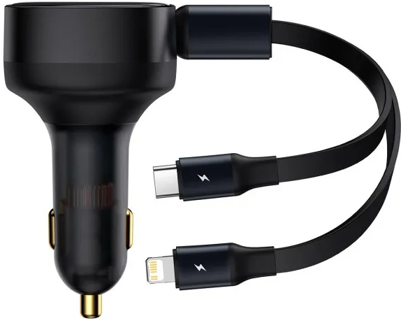 Автомобильное зарядное устройство Baseus Enjoyment Retractable 2-in-1 Car Charger (CGTX000001) - Фото 1