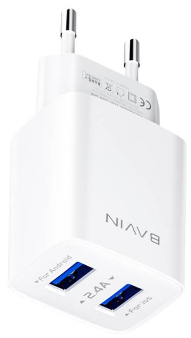 Сетевое зарядное устройство Bavin PC910Y 2xUSB-A 2.4A + кабель USB-C White (C-PC910Y-C-W) - Фото 1
