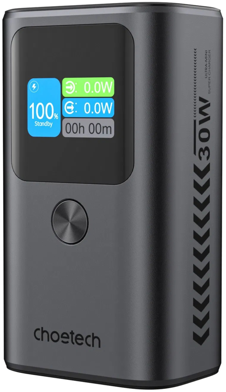 Батарея мобильная Choetech 10000mAh 30W PD,2USB-C,USB-A Color Display Space Gray (B701-CCGY) - Фото 1