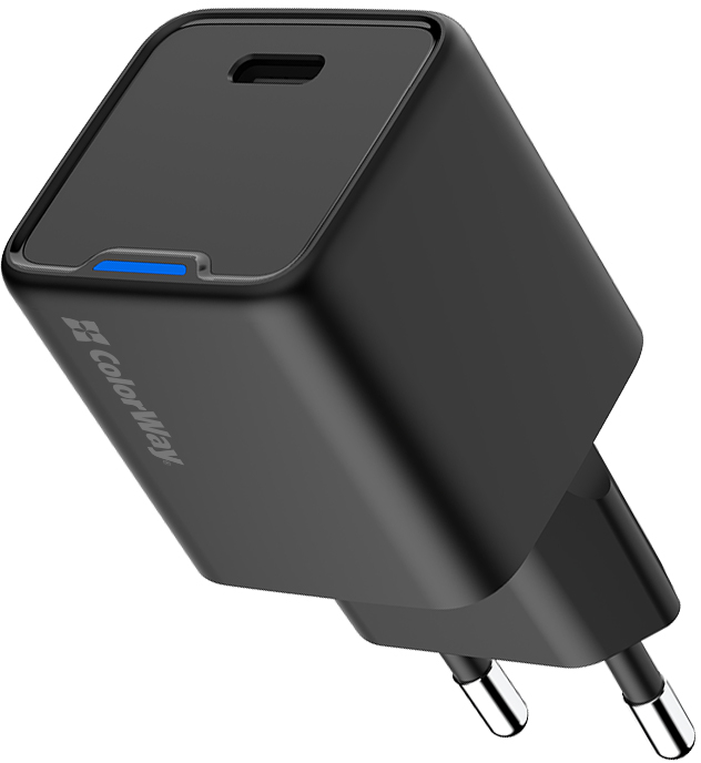 Сетевое зарядное устройство Colorway GaN Mini 25W PD Port PPS USB-C Black (CW-CHS052PD-BK) - Фото 1
