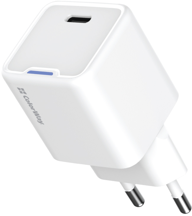 Сетевое зарядное устройство Colorway GaN Mini 25W PD Port PPS USB-C White (CW-CHS052PD-WT) - Фото 1