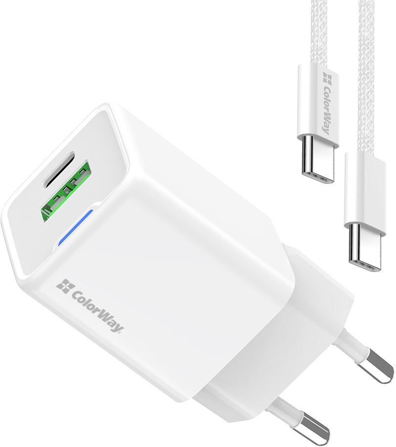 Сетевое зарядное устройство Colorway GaN Mini 35W PD Port PPS USB cable Type-C (CW-CHS055PDC-WT) - Фото 1