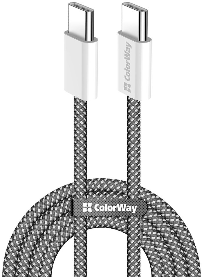Кабель синхронизации данных Colorway Type-C - Type-C (PD Fast Charging 60W) 3.0А 1м черный (CW-CBPDCC061-BK) - Фото 1