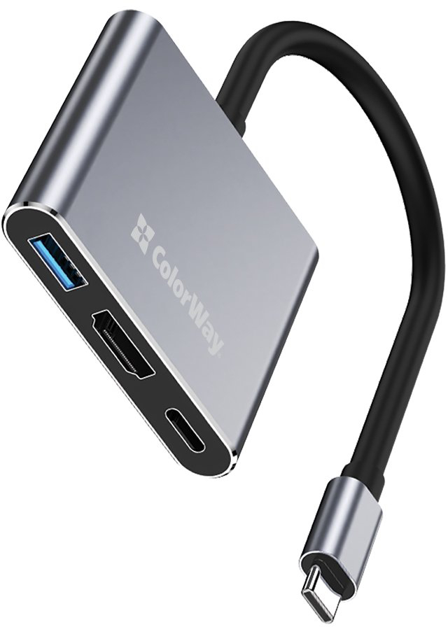Хаб USB Colorway USB-C 3-в-1 Type C PD 100W/USB3.0/HDMI 4К (CW-HUB08) - Фото 1