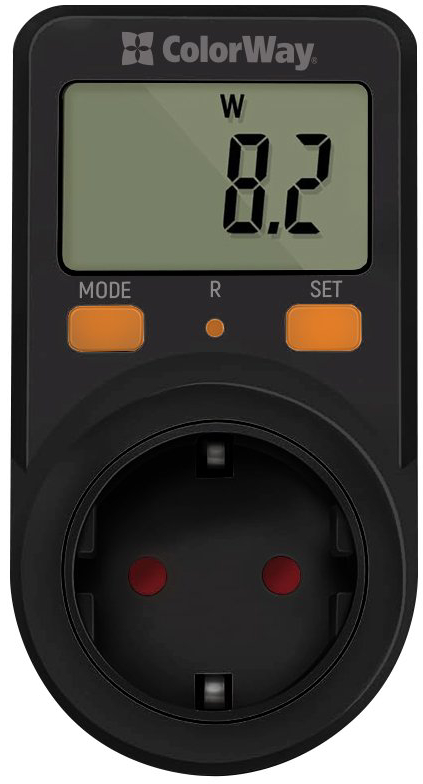 Вольтметр Colorway для розетки (16A/3680W) Black (CW-VM16-01D) - Фото 1