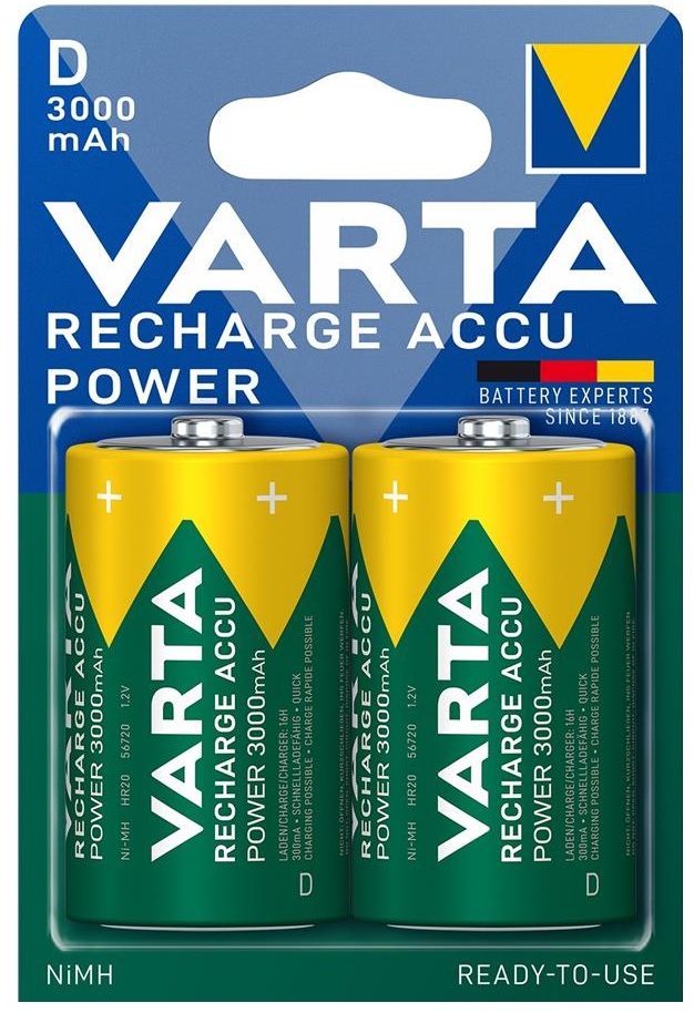 Аккумулятор Varta NI-MH Power D(LR20) 3000mAh 2 шт. (56720101402) - Фото 1
