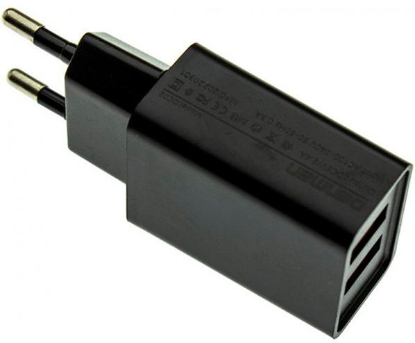 Сетевое зарядное устройство Denmen 2USB 2.1A Black (DC02-BK) - Фото 1