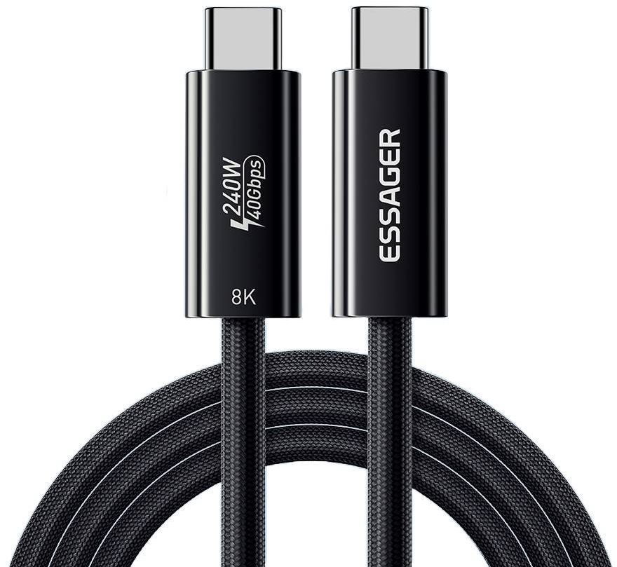 Кабель Thunderbolt Essager Thunderbolt 4 USB 4.0 40Gps 8k60hz 240W data cable 1m Black (EXCTT4-PL01-P) - Фото 1