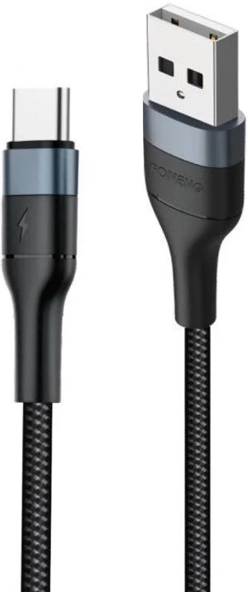 Кабель синхронизации данных Foneng X51 Spiral Braided Cable USB - USB Type-C (M/M) 1m, Black (X51-CA-TC) - Фото 1