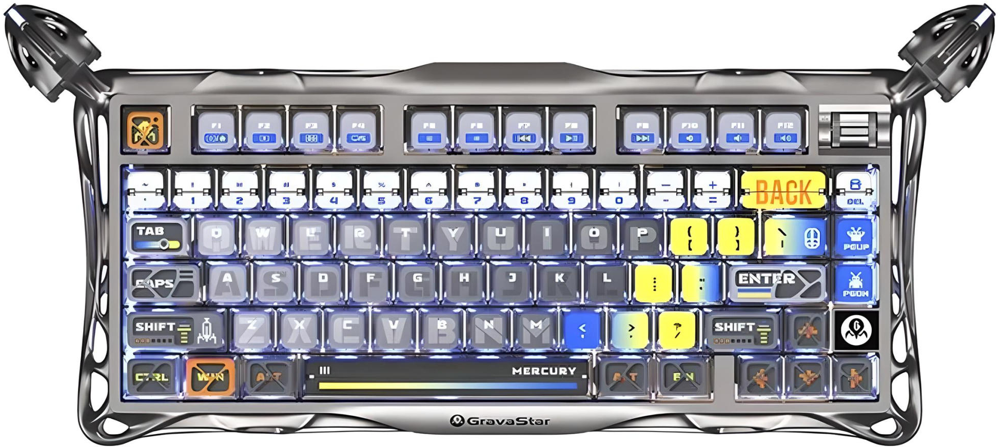 Клавіатура бездротова ігрова GravaStar Mercury K1 Pro 80keys, GravaStar x Kailh Speedy Mint, BT/WL/USB, Interstellar Silver (GS_K1_PRO_S_CGRY) - Фото 1