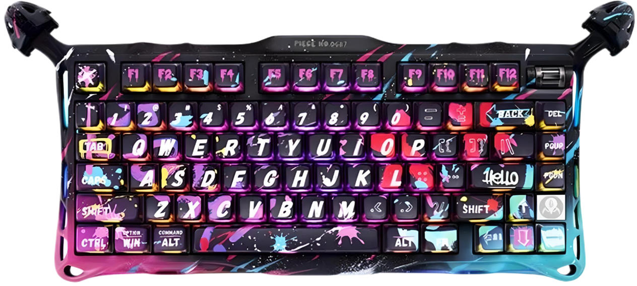 Клавіатура дротова ігрова GravaStar Mercury V75 Pro 80keys, Magnetic Jade Gaming, 8K, USB-A, RGB, Neon Graffiti (GS_V75_PRO_CG_BLK) - Фото 1