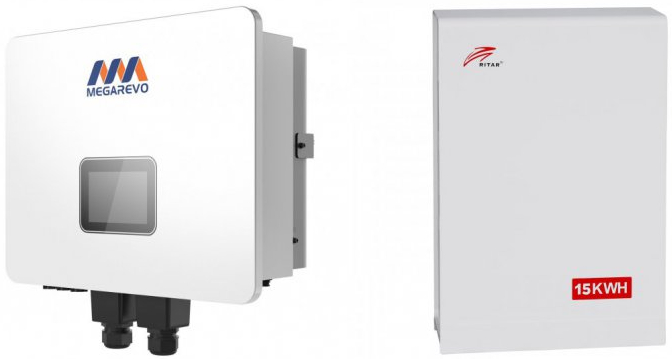 Система зберігання енергії MEGAREVO R6KL1D-G2/BAT-15KWH-51.2V-140A (1ф.,6kW, 48V+батарея 14.3kW/h) - Фото 1