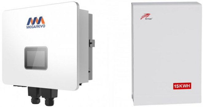 Система зберігання енергії MEGAREVO R8KL1D-G2/BAT-15KWH-51.2V-140A (1ф.,8kW, 51.2V+батарея 14.3kW/h) - Фото 1