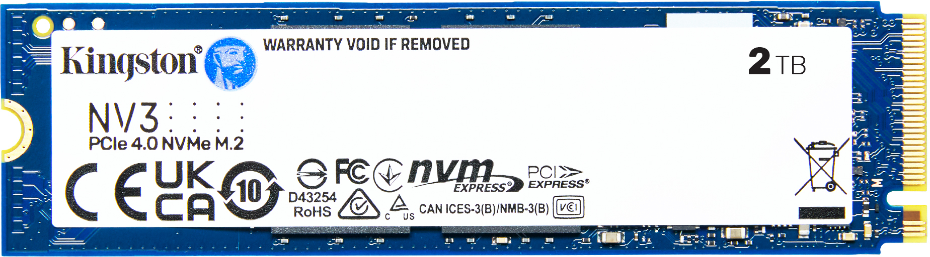 SSD-накопитель внутренний Kingston NV3 2TB M.2 2280 NVMe PCIe 4.0 x4 3D NAND (SNV3S/2000G) - Фото 1