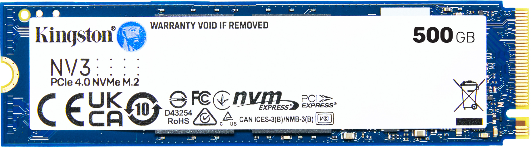 SSD-накопитель внутренний Kingston NV3 500GB M.2 2280 NVMe PCIe 4.0 x4 3D NAND (SNV3S/500G) - Фото 1