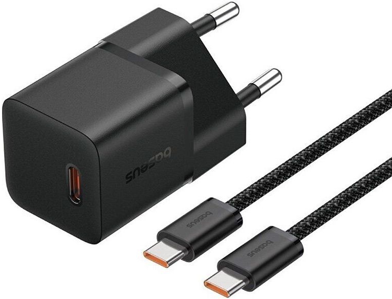 Сетевое зарядное устройство Baseus GaN5 Fast Charger (mini) 1C 20W EU Cluster Black with Data Cable Type-C to Type-C (P10110900113-00) - Фото 1