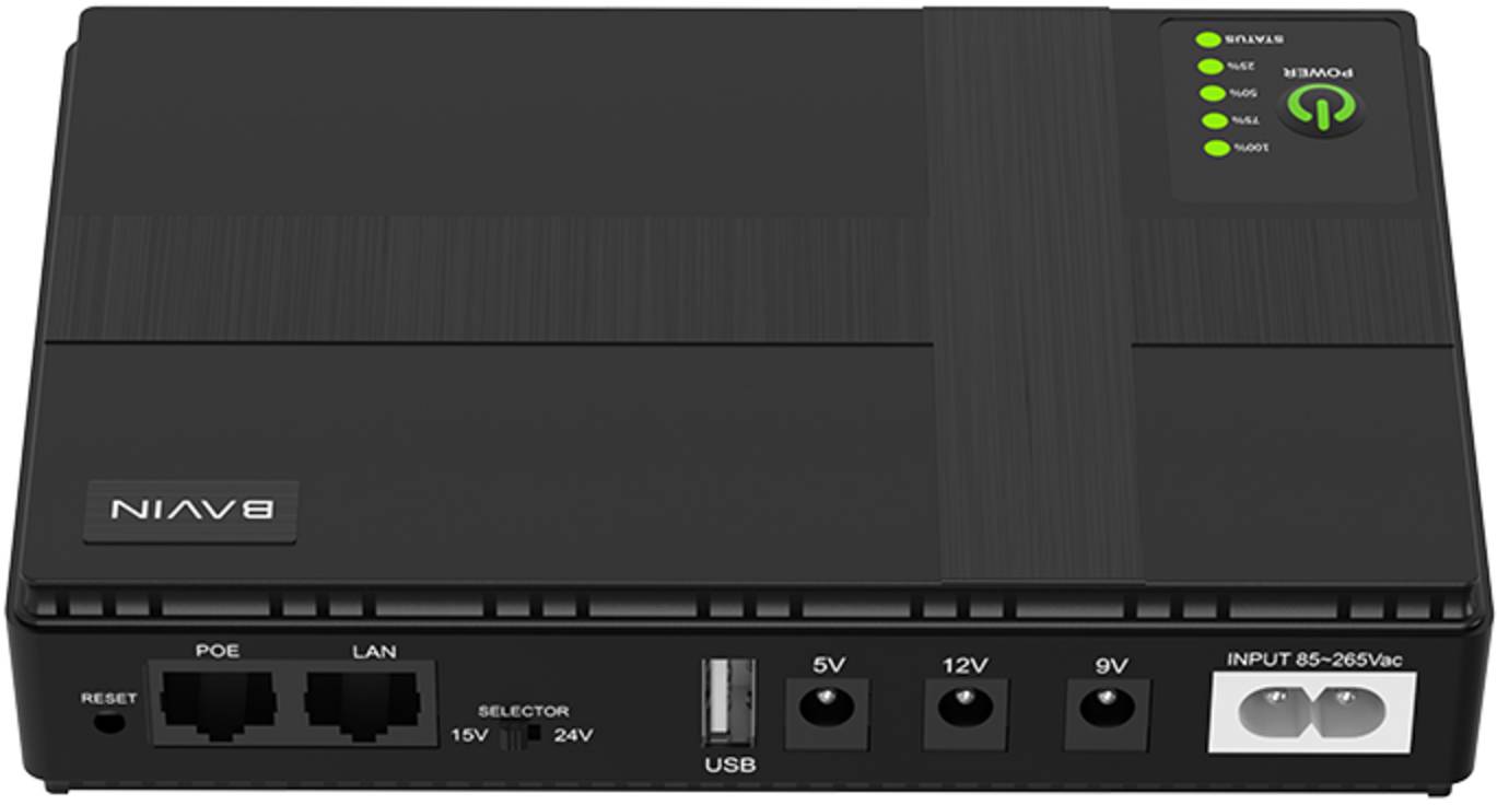 Источник бесперебойного питания Bavin PC1083 36W 10400mAh 5-12V DC USB POE Black (Y-PC1083-36W-EU-BK) - Фото 1