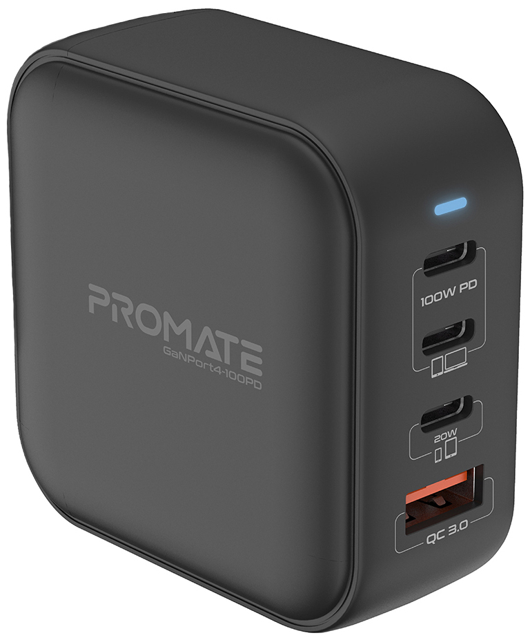 Сетевое зарядное устройство Promate Ganport4-100pd Black - Фото 1