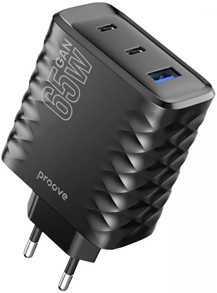 Сетевое зарядное устройство Proove Speed Surge Gan 65W (USB + 2 Type-C) Black (WCSS60120001) - Фото 1