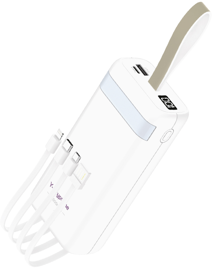 Батарея мобильная Y-Kryptone N-32 LED Light 30000 mAh CABLE in White (YK-N32LC-WH) - Фото 1