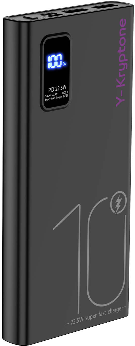 Батарея мобильная Y-Kryptone GT-19 10000 mAh QC3.0 22.5W Fast Charge Black (YK-GT19-B) - Фото 1