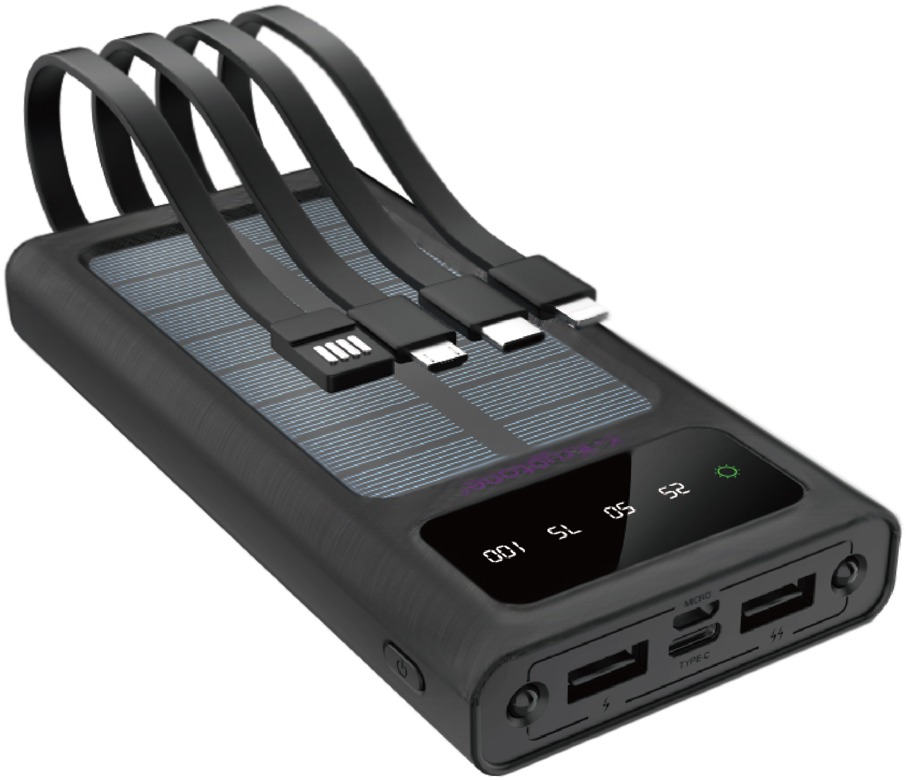 Батарея мобильная Y-Kryptone S-01 SOLAR CHARGE LED Light 10000 mAh CABLE in Black (YK-S01SLC-B) - Фото 1