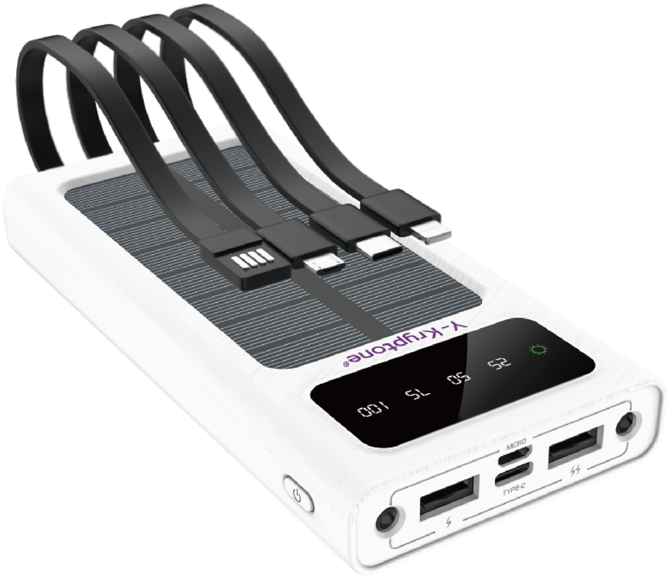 Батарея мобильная Y-Kryptone S-01 SOLAR CHARGE LED Light 10000 mAh CABLE in White (YK-S01SLC-WH) - Фото 1