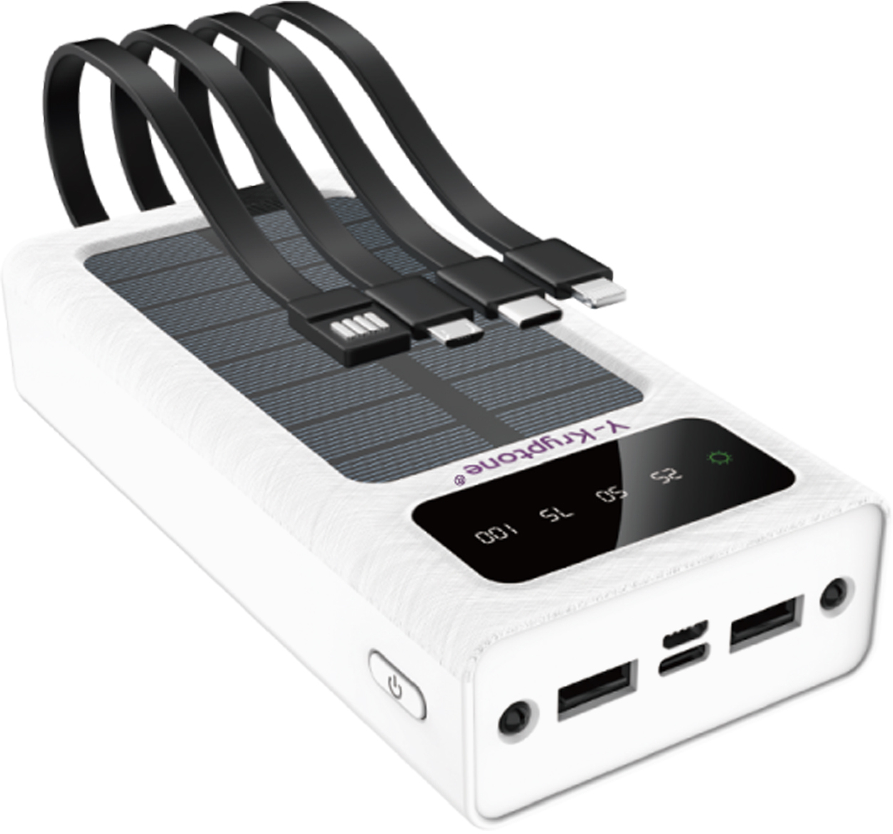 Батарея мобильная Y-Kryptone S-02 SOLAR CHARGE LED Light 20000 mAh CABLE in White (YK-S02SLC-WH) - Фото 1