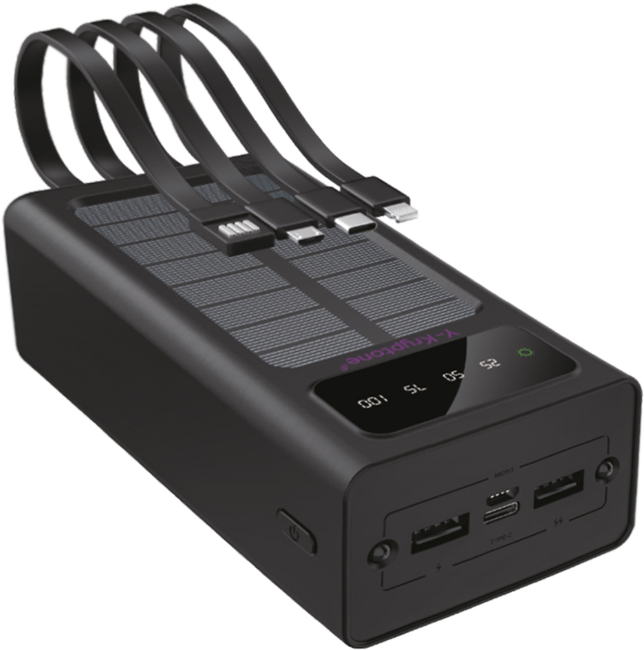 Батарея мобильная Y-Kryptone S-03 SOLAR CHARGE LED Light 30000 mAh CABLE in Black (YK-S03SLC-B) - Фото 1