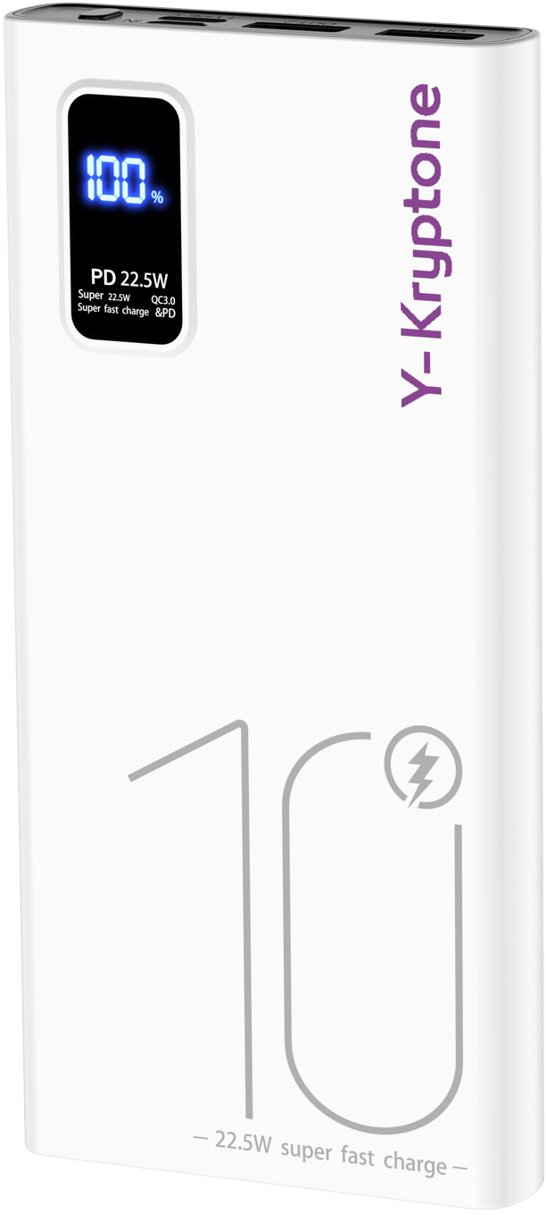Батарея мобильная Y-Kryptone GT-19 10000 mAh QC3.0 22.5W Fast Charge White (YK-GT19-WH) - Фото 1