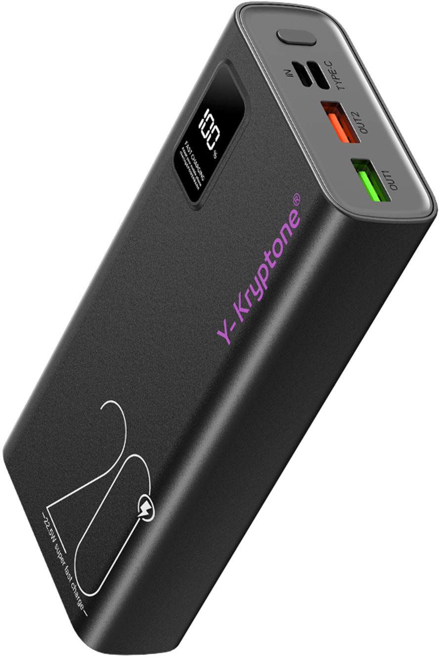 Батарея мобильная Y-Kryptone GT-23 20000 mAh QC3.0 22.5W Fast Charge Black (YK-GT23-B) - Фото 1