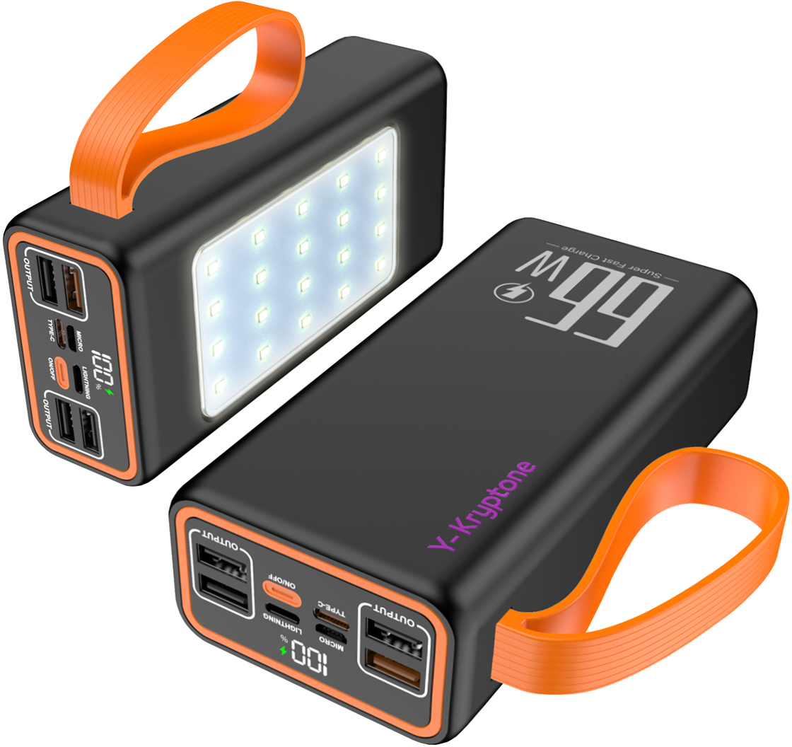 Батарея мобильная Y-Kryptone GT-32 LED Light 30000 mAh QC3.0 22.5W 66W Super Fast Charge Black (YK-GT32L-B) - Фото 1