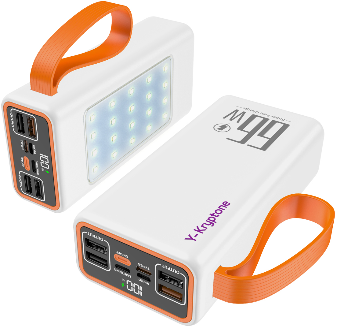 Батарея мобильная Y-Kryptone GT-32 LED Light 30000 mAh QC3.0 22.5W 66W Super Fast Charge White (YK-GT32L-WH) - Фото 1