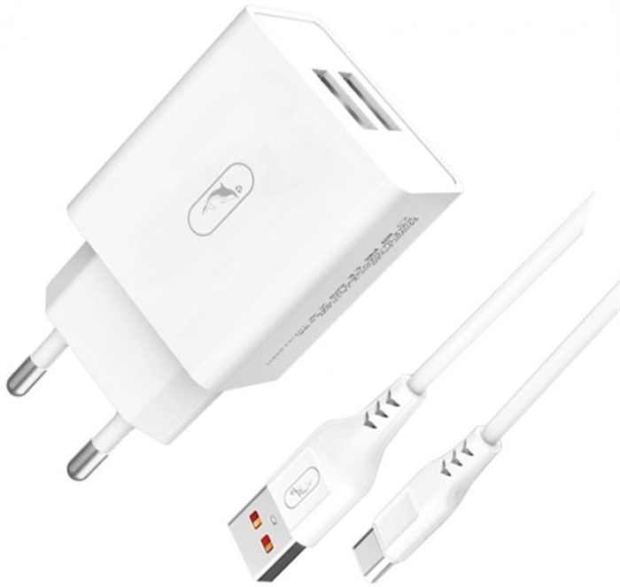 Сетевое зарядное устройство SkyDolphin SC30T 2USB, 2.1A White (SDMZP-000113) + кабель Type-C - Фото 1