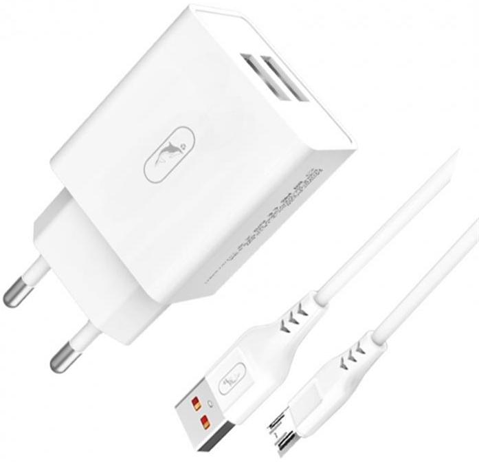 Сетевое зарядное устройство SkyDolphin SC30V 2USB, 2.1A White (SDMZP-000114) + кабель microUSB - Фото 1