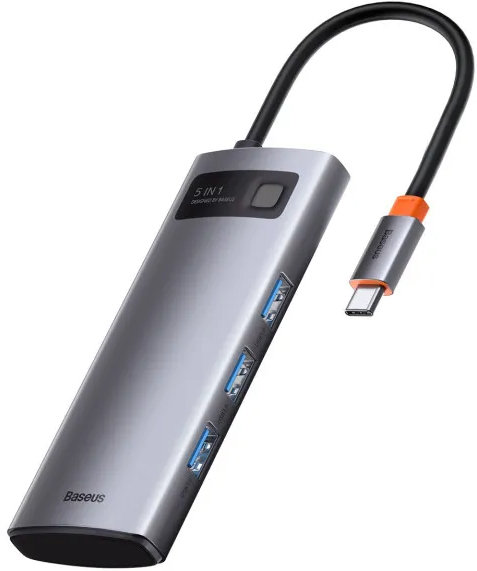 Хаб USB Baseus Metal Gleam Series 5-in-1 Multifunctional Type-C HUB Docking Station Gray (WKWG020013) - Фото 1