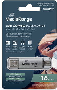 Флеш USB MediaRange USB 3.0 combo flash drive, with USB Type-C 16GB ...