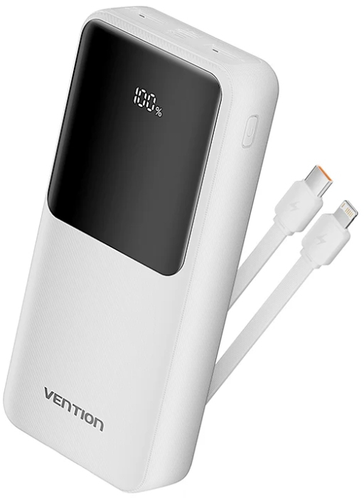 Батарея мобильная Vention 20000mAh 22.5W 3A PD Micro-USB,USB-C 2xUSB-A Built-in USB-C+Lightning Cables White (FHPW0) - Фото 1