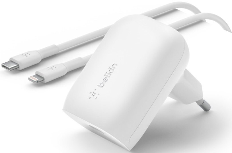 Сетевое зарядное устройство Belkin Home Charger 30W PD PPS USB-С - Lightning 1 m (WCA005VF1MWH-B5) - Фото 1