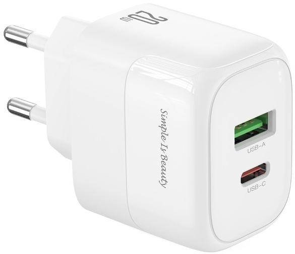 Сетевое зарядное устройство XO L137 - 20W PD USB-C & 18W QC USB-A (L137_White) - Фото 1