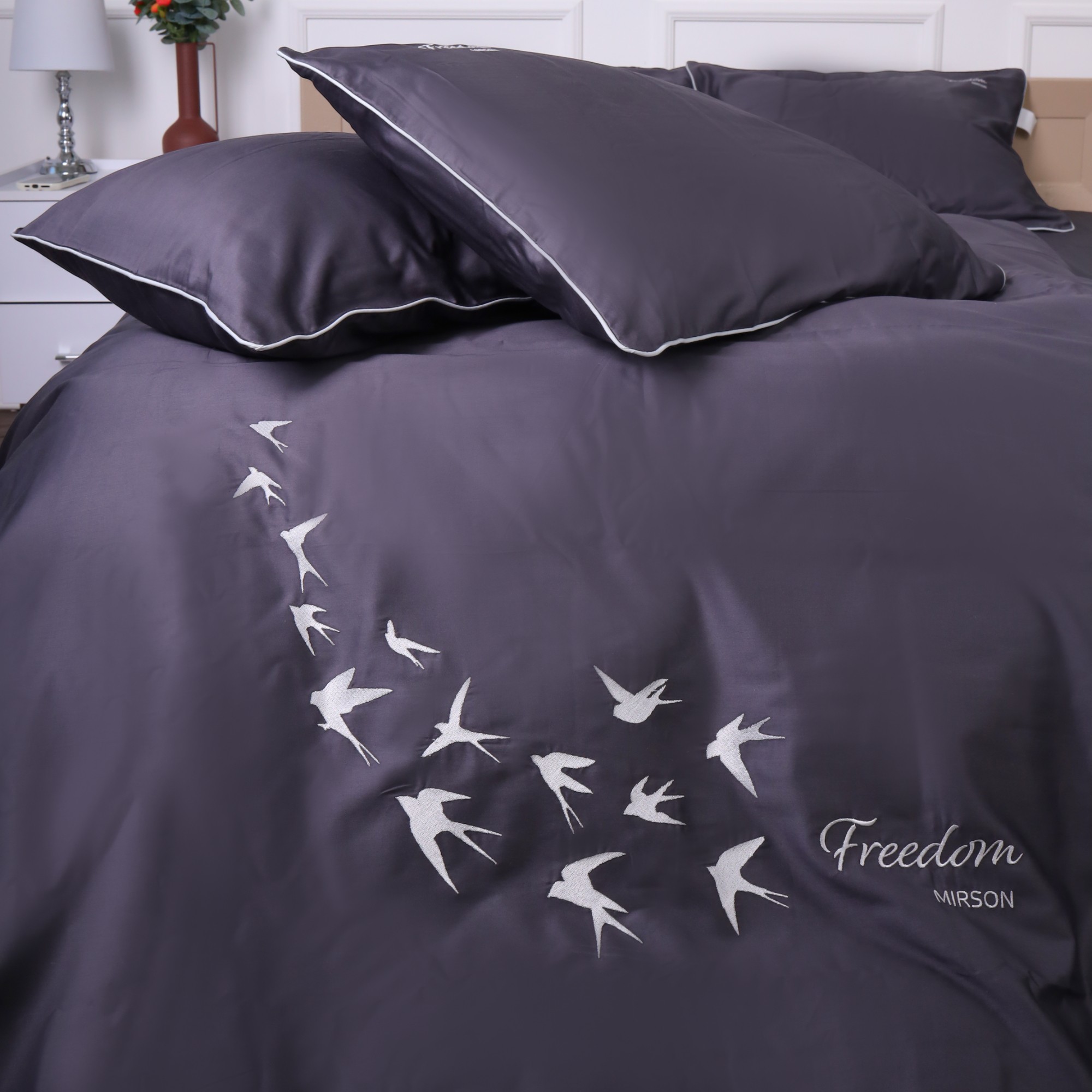 Комплект постільної білизни MirSon Сатин ELIT 0240 Iron grey "Freedom" 175х210 (2200008706722) - Фото 1
