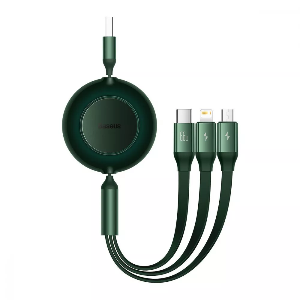Кабель Baseus Bright Mirror 2 Series 3-in-1 Micro USB+Lightning+Type-C 66W 1.1 m Green (CAMJ010106) - Фото 1